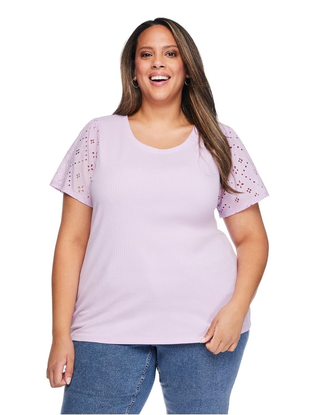 Lane Bryant Lavender Eyelet Flutter Sleeve Tee